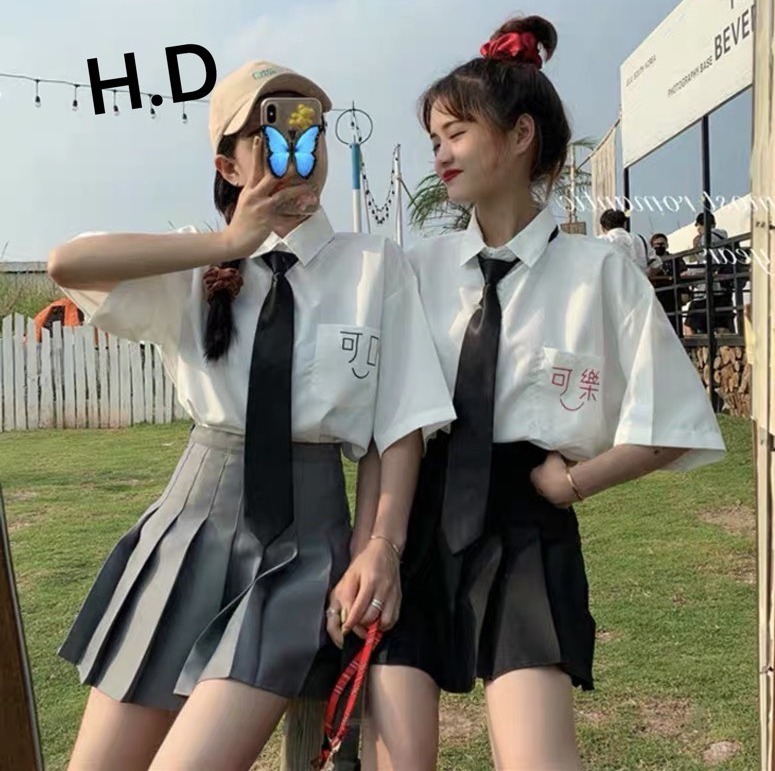 💖MỚI VỀ💖💖MỚI VỀ💖Áo Sơ Mi Nam Nữ Đẹp Cộc Tay Trắng Kèm Cà Vạt Rời D3Y