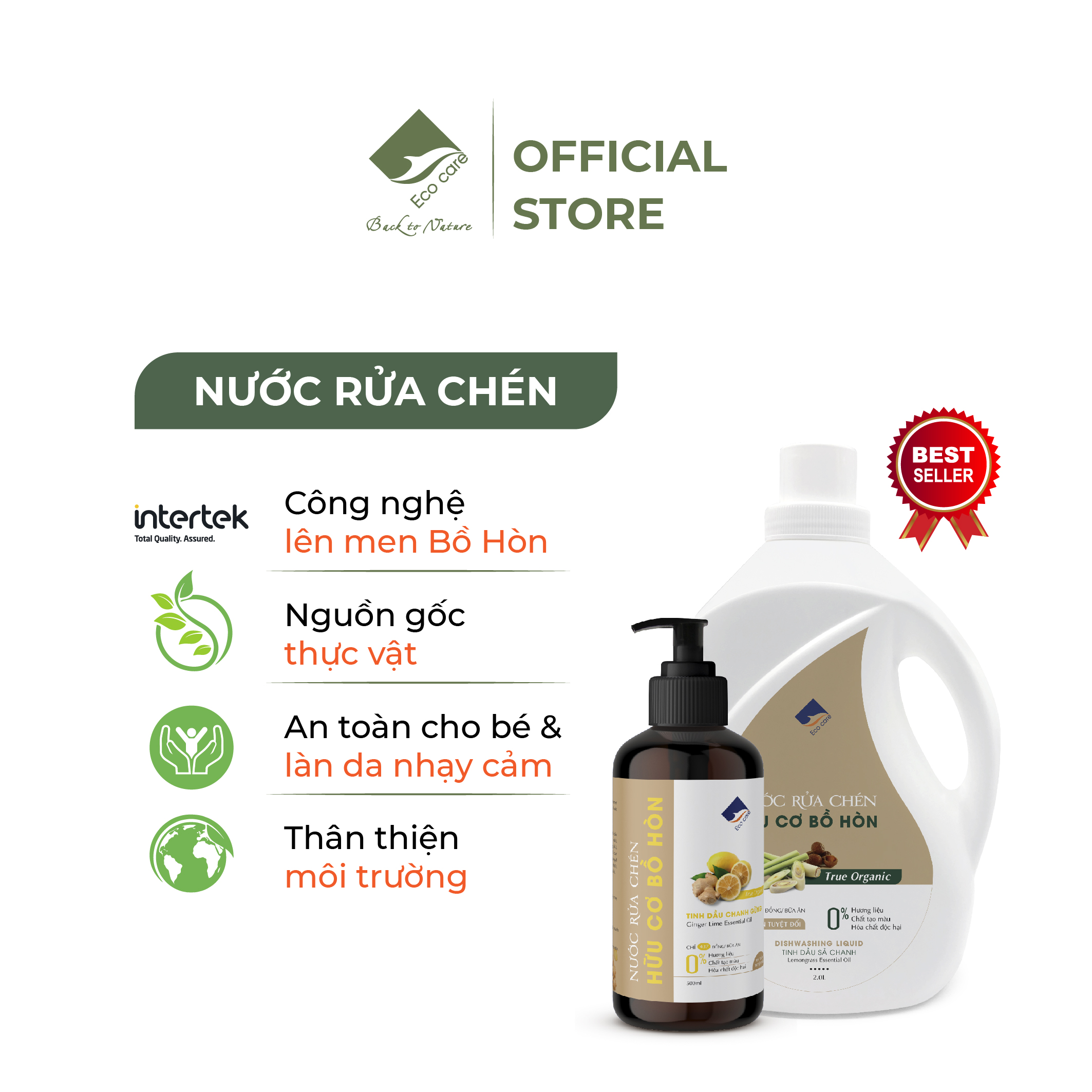 Nước Rửa Chén Hữu Cơ Bồ Hòn ECOCARE 500ml Kết Hợp Tinh Dầu Tự Nhiên, Rửa Sạch Bát Đĩa Cốc Chén Hiệu Quả, An Toàn