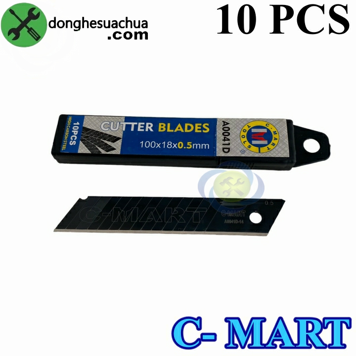 Lưỡi dao rọc giấy đen c-mart a0041d 14 rãnh 10 lưỡihộp 100 x 18 x 0.5mm