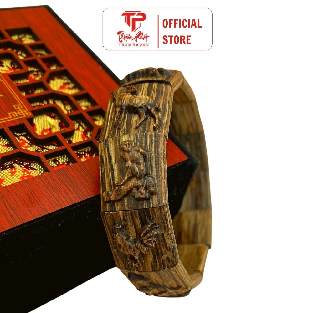 Vòng trầm hương 12 con giáp- vòng phong thủy nam, trầm hương sánh chìm a+ cao cấp