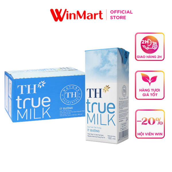 Thùng 48 hộp sữa tươi tiệt trùng ít đường TH True Milk 180ml