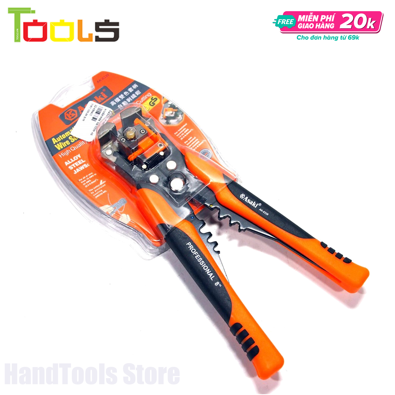 Kìm tuốt dây điện tự động - Cắt cáp điện, bấm cos Asaki AK-0339