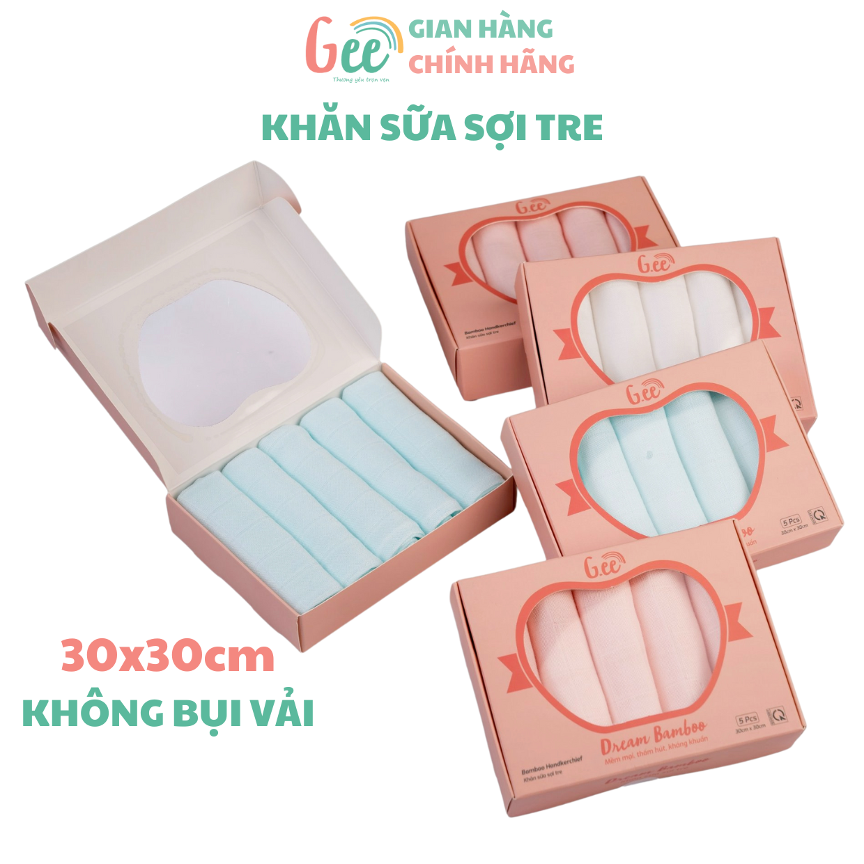 Khăn Sữa Sợi Tre Khăn Xô Bamboo Đa Năng Cho Bé Trẻ Sơ Sinh Hai Lớp Cao Cấp Kích Thước 30x30cm G-ee Kids