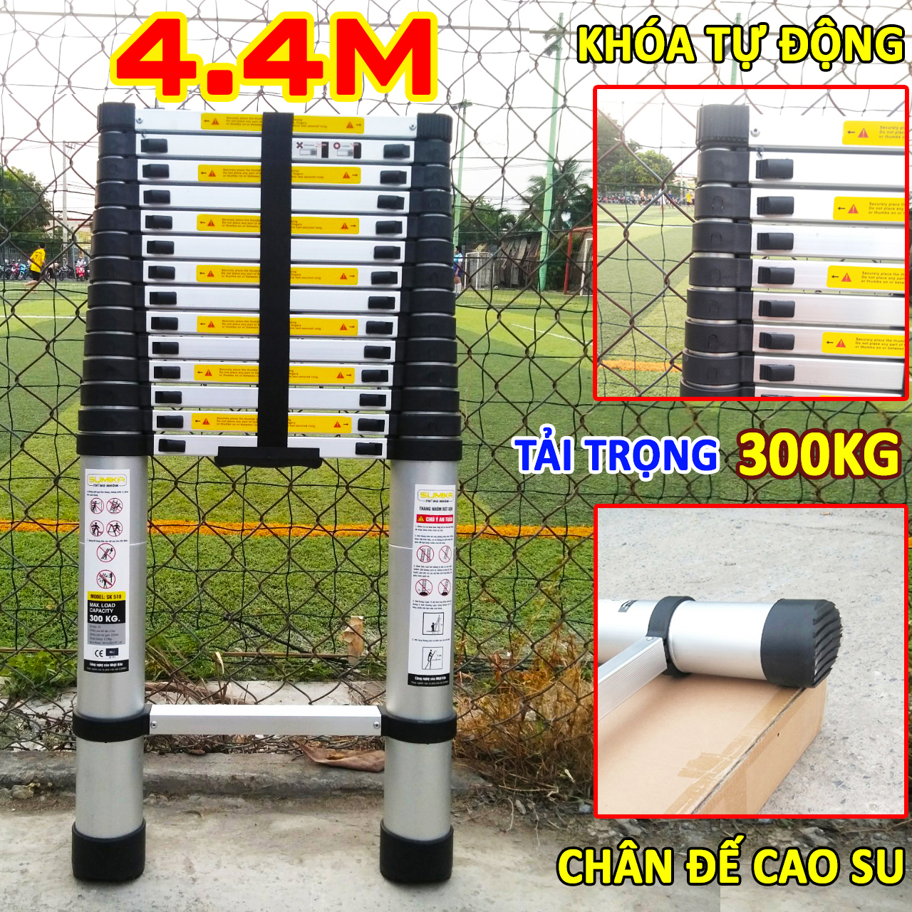 Thang nhôm rút đơn xếp gọn 4.4M SUMIKA SK440 bảo hành 2 năm, tải trọng 300kg