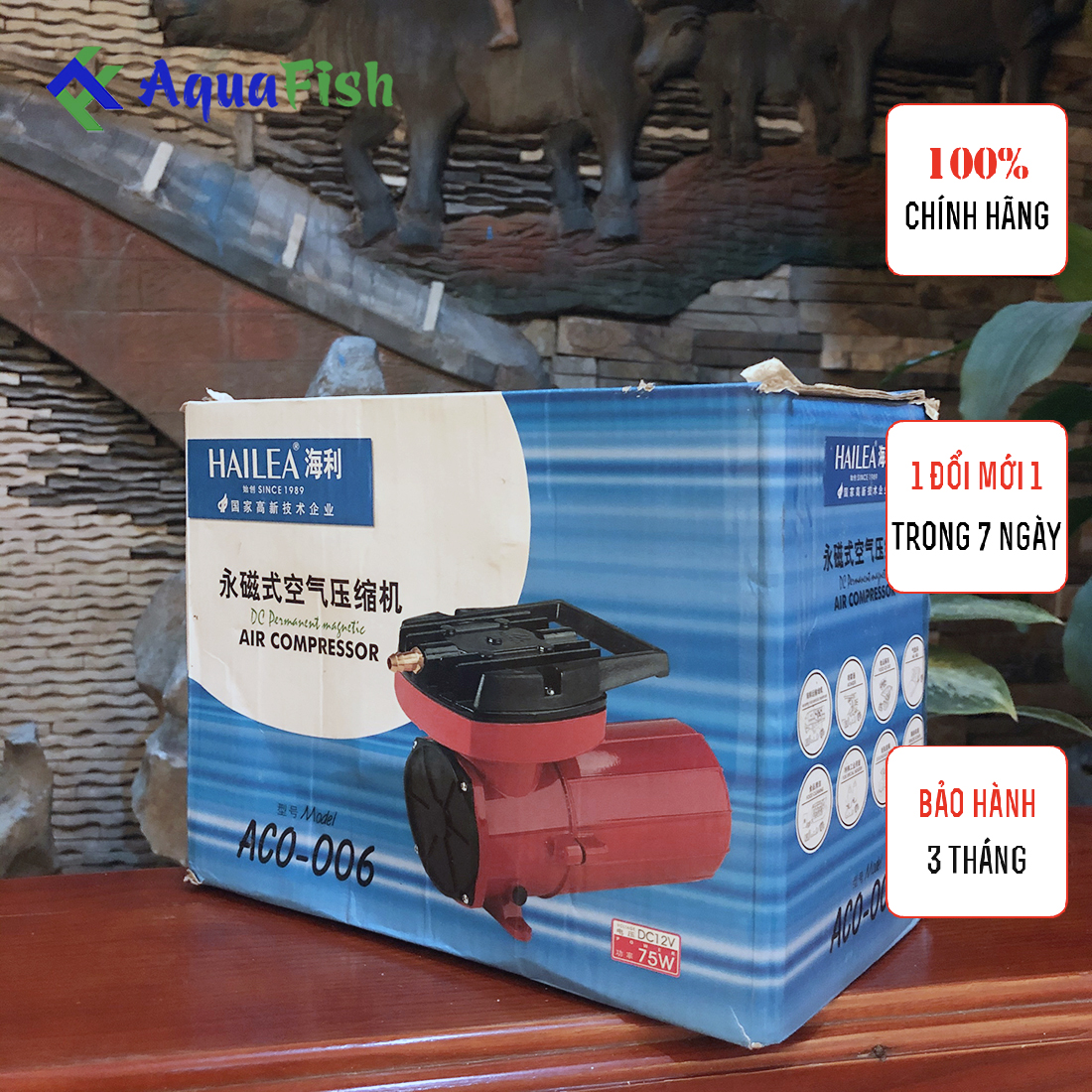 Máy Sủi Cho Bể Cá Hải Sản Chạy Ác Quy Hailea