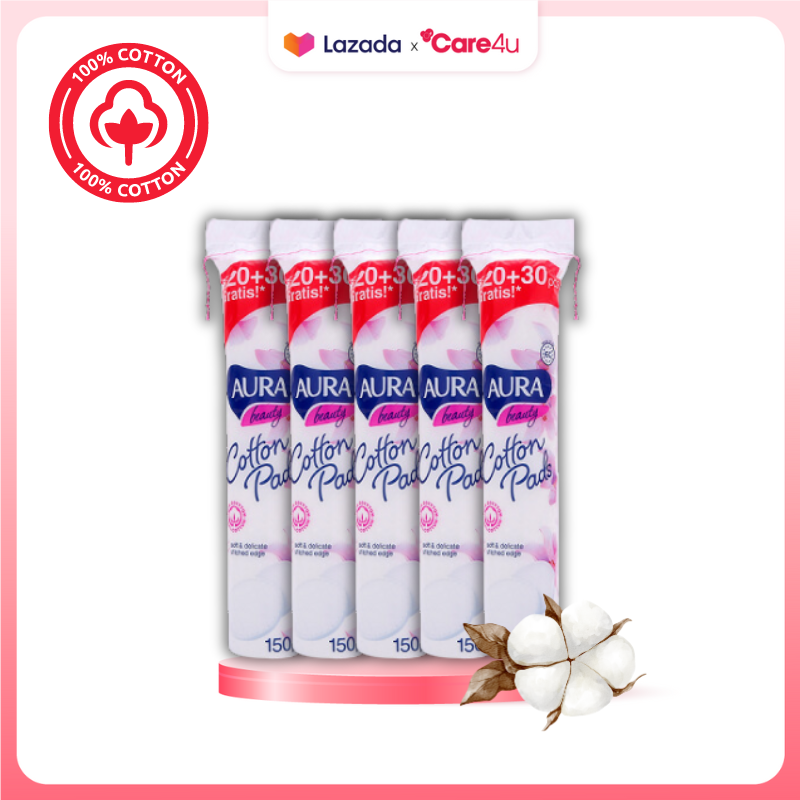 [Tặng mặt nạ sambijo] Combo 5 bông tẩy trang Aura Cotton pad 150 miếng / 1 gói (150X5)