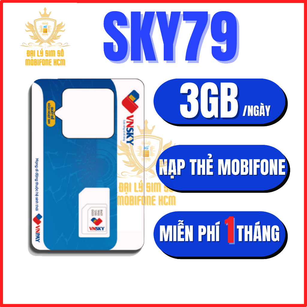 Sim 4G VNSKY MobiFone  SKY79 SẴN GÓI 1 THÁNG - 3GB/NGÀY - MIỄN PHÍ GỌI MAXDATA - ĐL SIM SG. SIM CHƯA KÍCH HOẠT