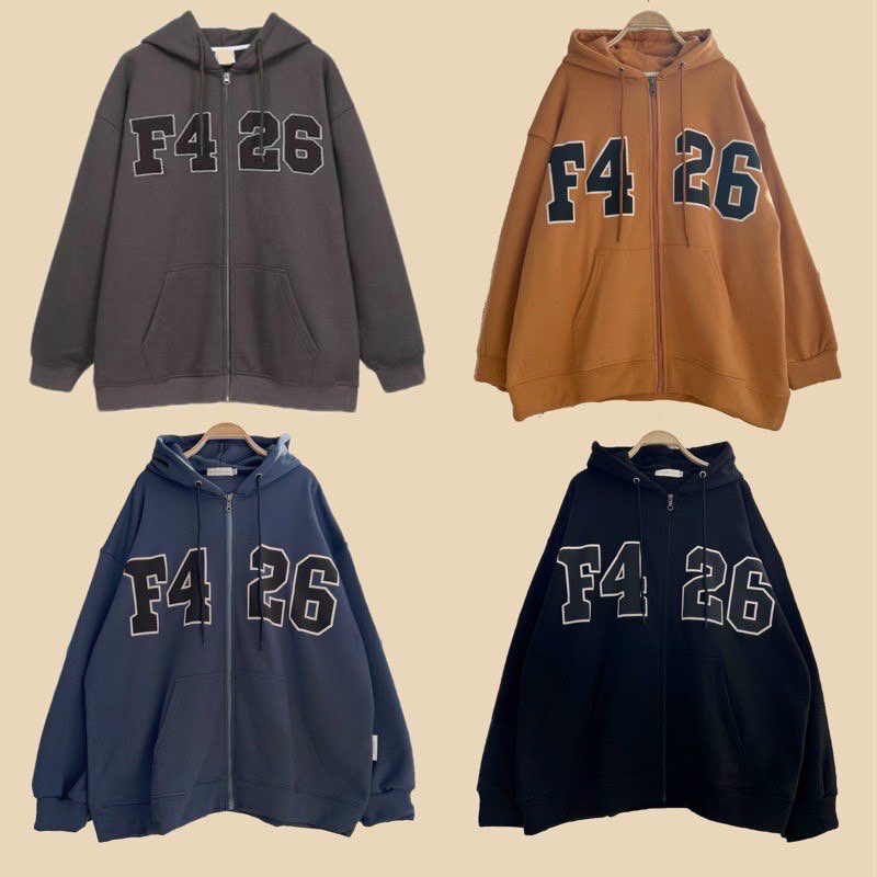 Áo Khoác Hoodie Nỉ Thun Nam Nữ Form Rộng Khóa Kéo F4 26 Phong Cách Thời Trang