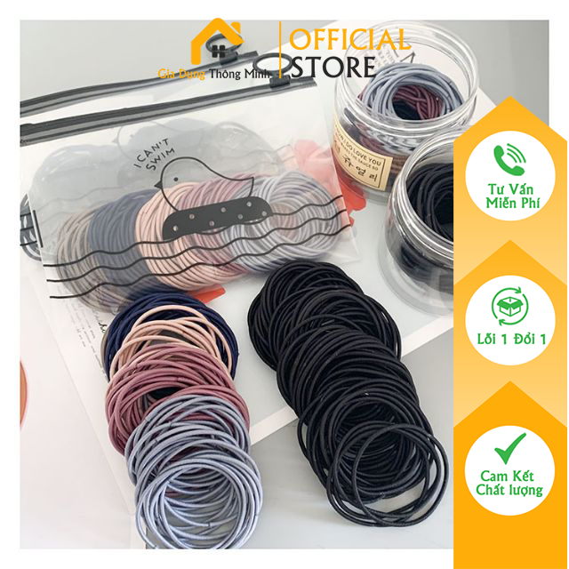 Set 100 dây buộc tóc trơn kèm túi zip siêu xinh