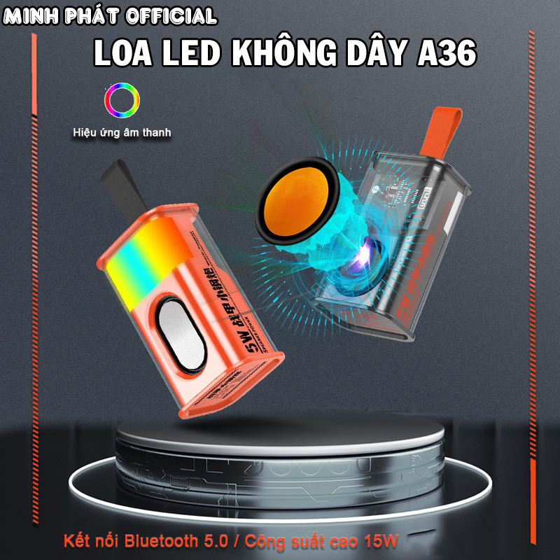 Loa bluetooth mini A36, Loa nghe nhạc không dây, Loa di động bass rung công suất cao đèn led nhiều màu