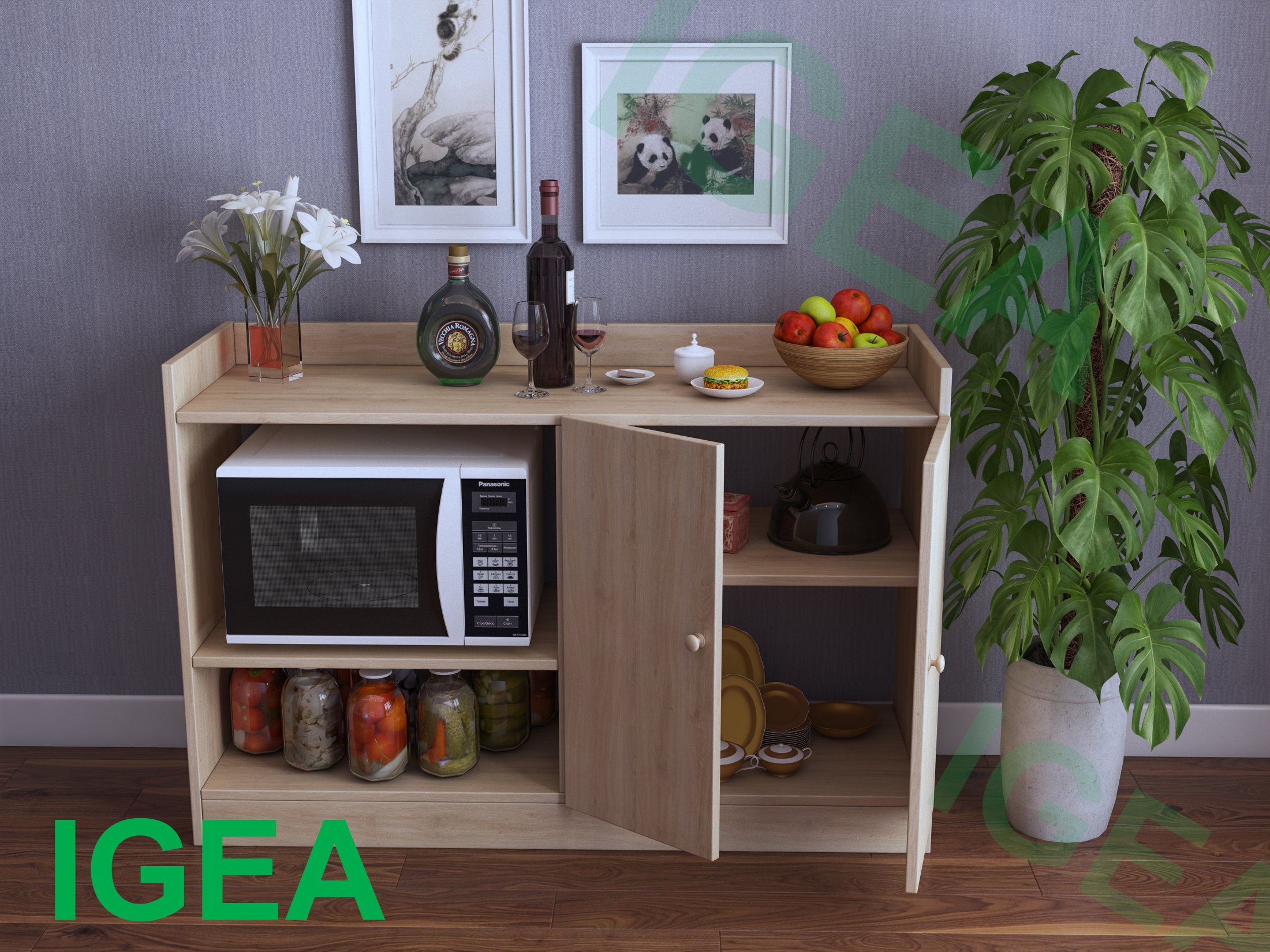 Tủ nhà bếp 2 cánh có kệ rộng 120cm, cao 80cm, sâu 40cm