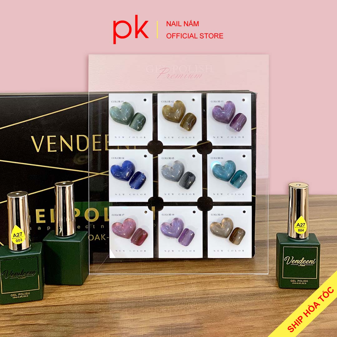 Set sơn gel mắt mèo cao cấp 9 màu Lotus chai đỏ mã A27 tặng kèm bảng màu