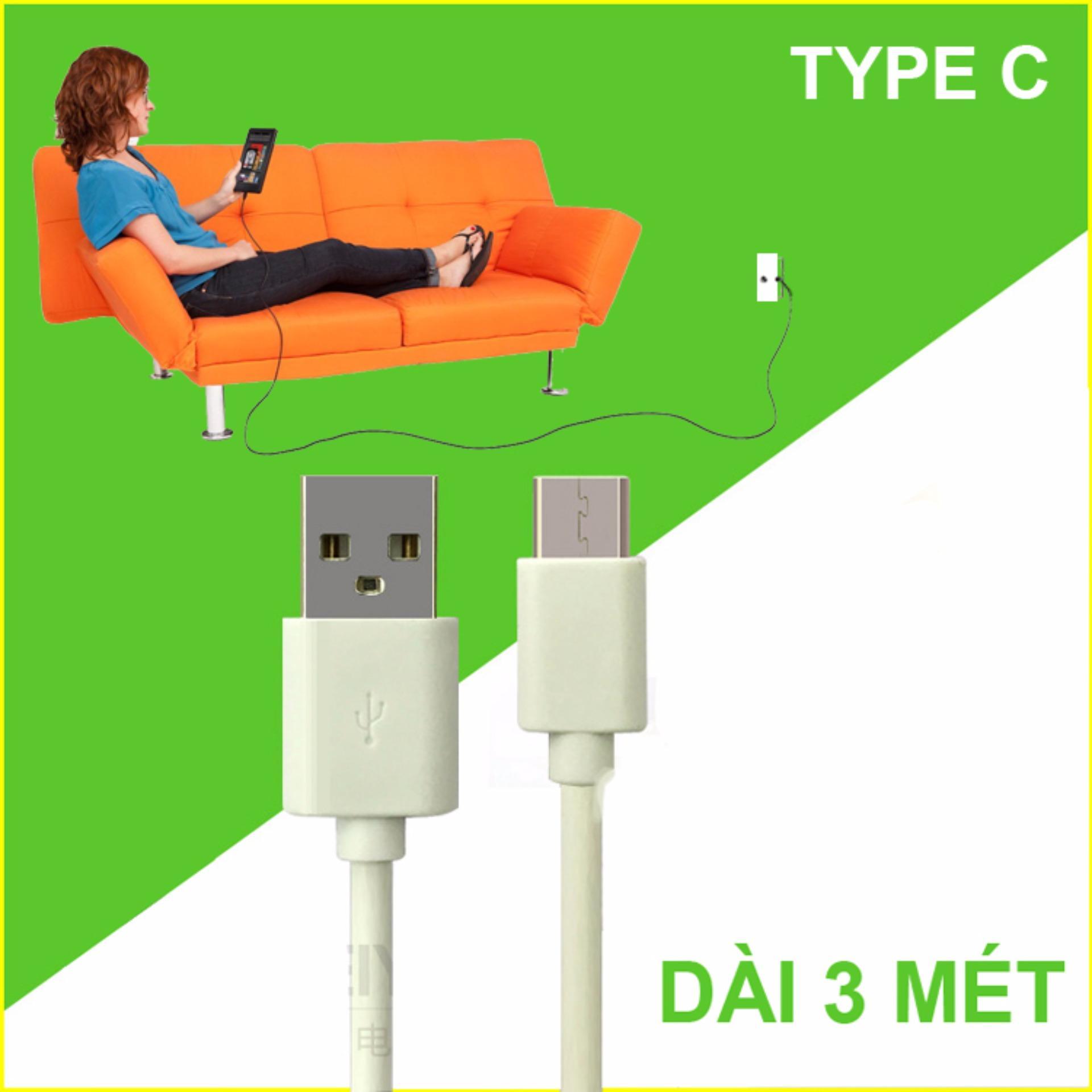 Cáp sạc điện thoại type c sạc siêu nhanh dây Dài 3 mét màu trắng
