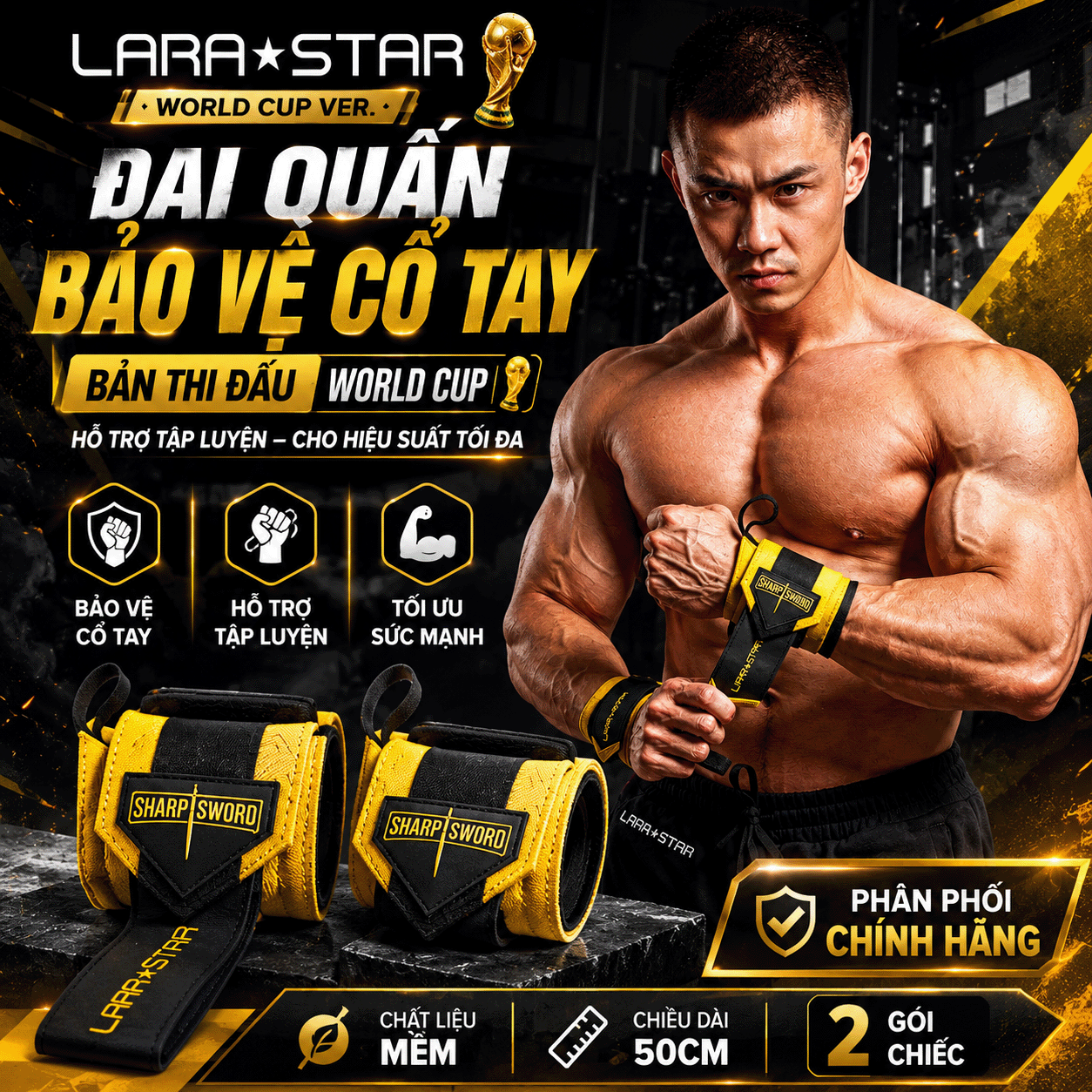 Đai quấn bảo vệ cổ tay tập gym thi đấu chuyên nghiệp – hỗ trợ deadlift, bench press, tập lực tay