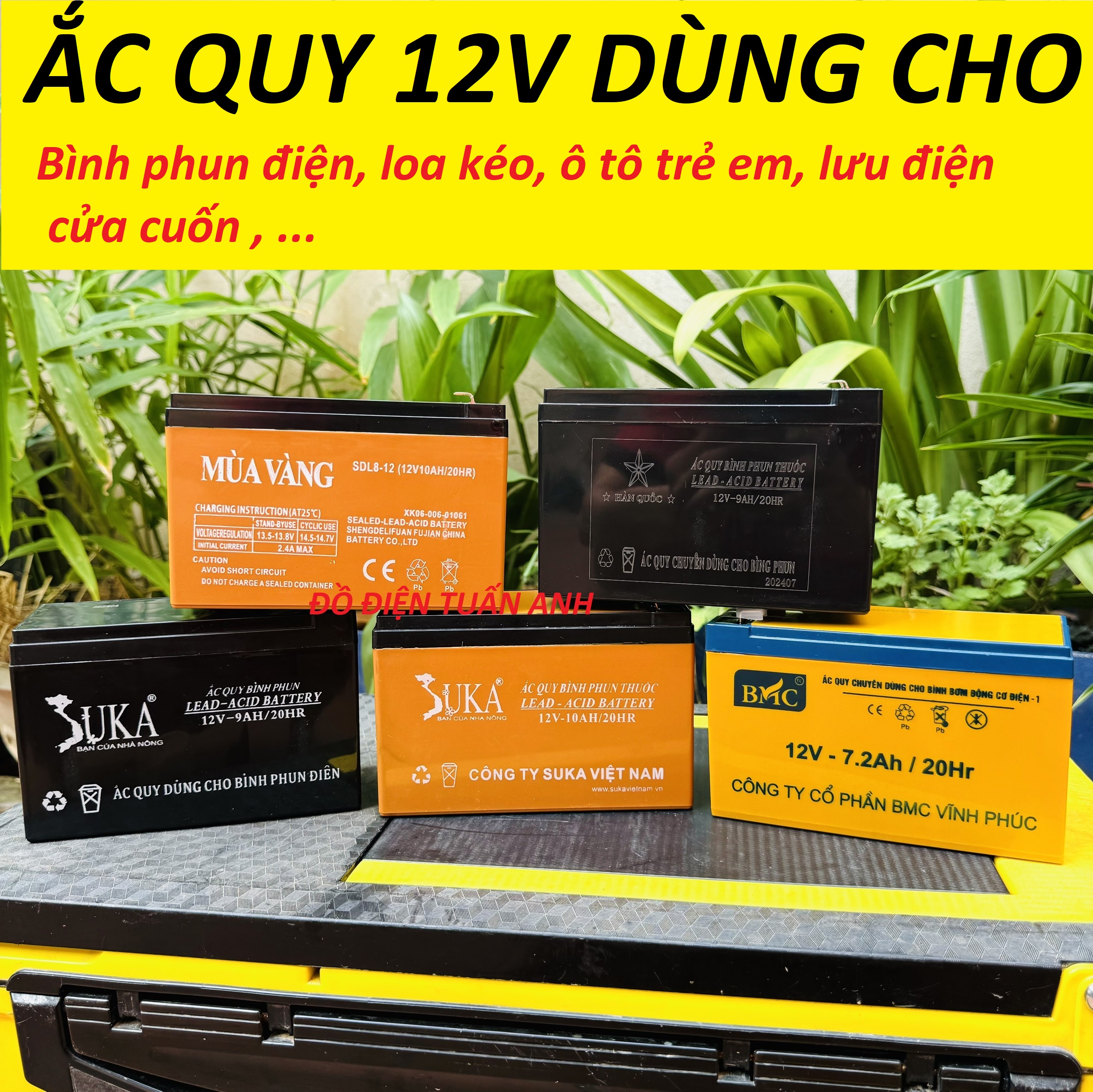 bình ắc quy khô 12v-10Ah,9Ah, bình ắc quy lắp cho bình bơm điện phun thuôc sâu,loa kéo,lưu cửa cuốn,ô tô trẻ em hàng mới