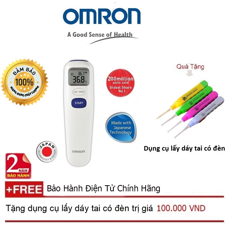Nhiệt Kế Đo Trán Omron MC-720   Quà tặng dụng cụ lấy ráy tai có đèn