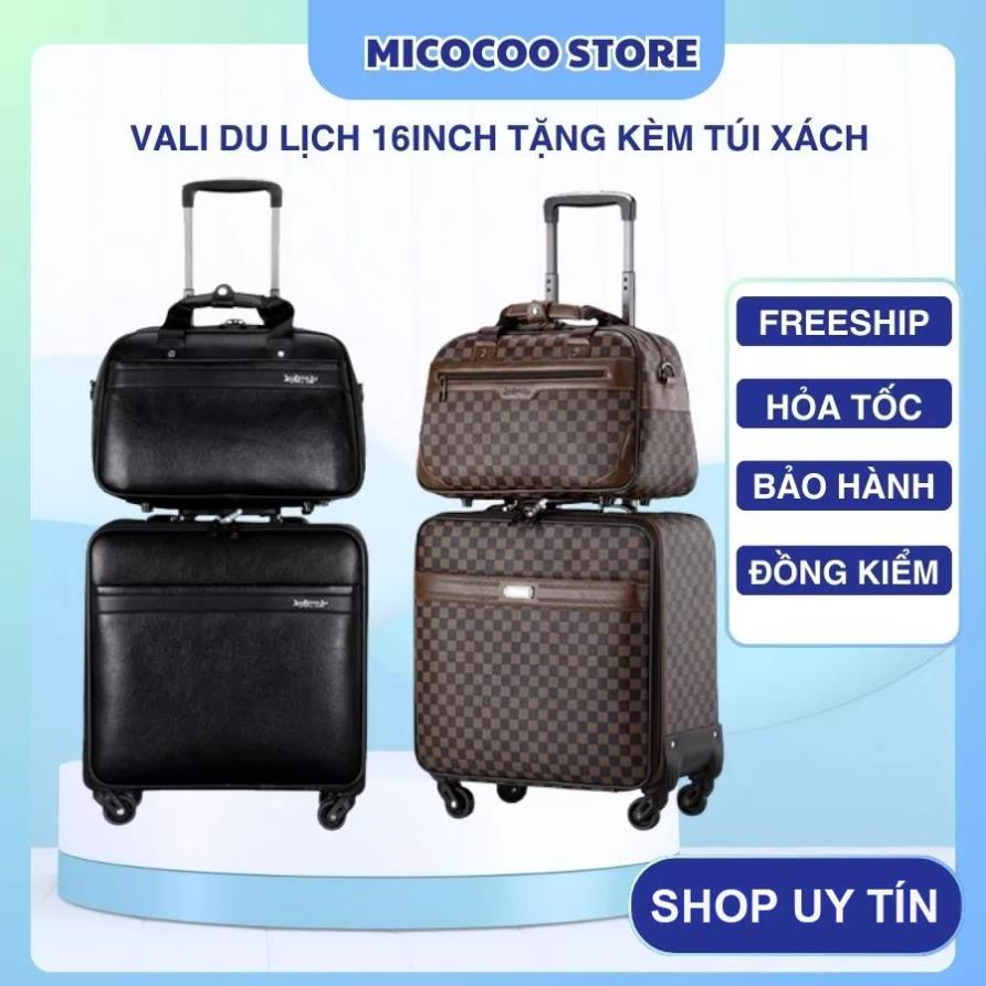  Vali du lịch 16inch chất liệu da cao cấp Vali xách tay đi máy bay tặng kèm túi xách Hành lí đựng đồ đùng có khoá 