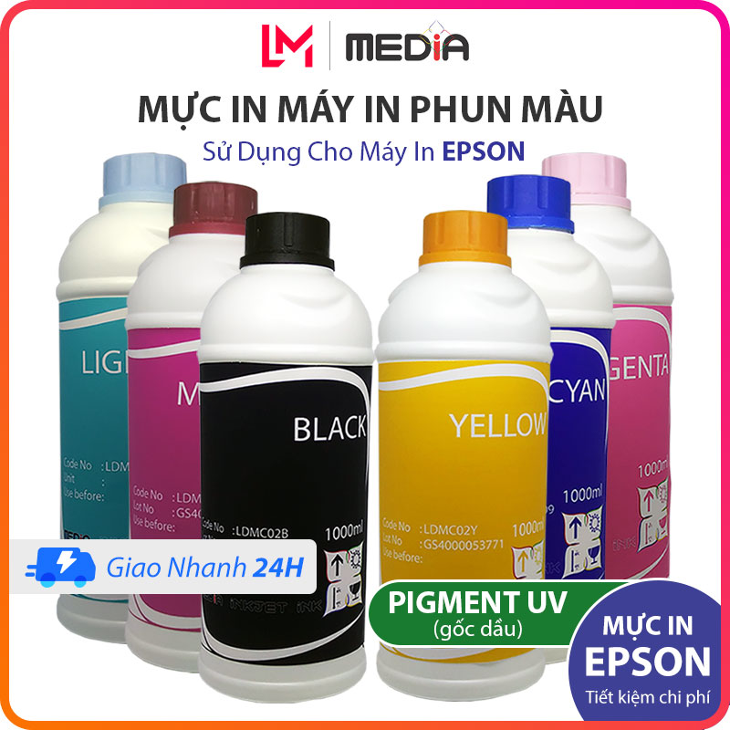 Mực in phun màu media inkjet dùng cho máy in epson, loại mực pigment có 6 màu sắc, mực in chai lớn tiết kiệm chi phí