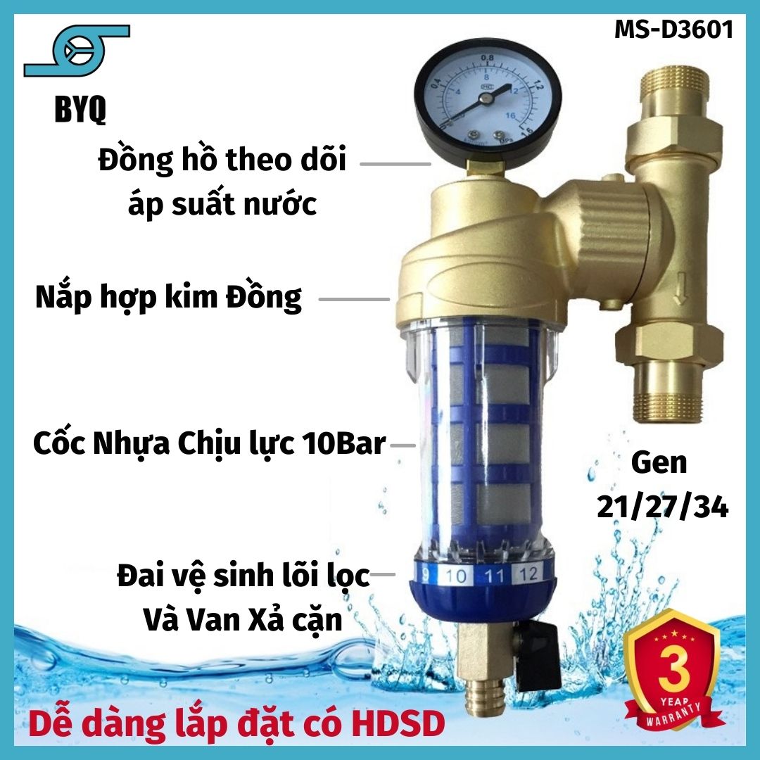 Máy lọc nước sinh hoạt BYQ-3601 , lọc nước đầu nguồn , lõi lọc thép 316 chống ăn mòn Công nghệ độc quyền không dùng điện , không thay lõi , Xả Cặn Định Kỳ Thiết bị lọc cho hệ thống nhà bếp , máy giặt , bình nóng lạnh