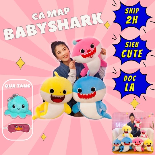 Thú nhồi bông cá mập baby shark đáng yêu - Size từ 30cm - Quà tặng gấu cá mập baby shark nhồi bông dễ thương - Gối ôm mềm mịn cho bé.