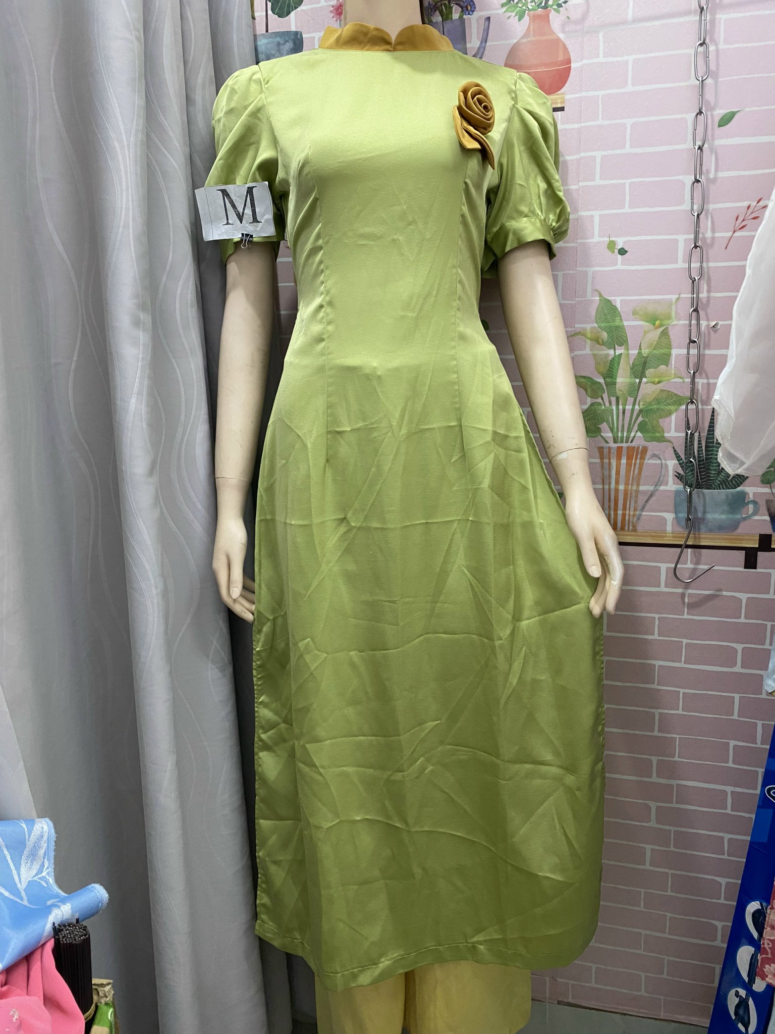 Áo dài tay bồng ngắn dáng trẻ chất lụa 2 da đẹp mềm mại, co giãn nhẹ ,tây tây thi, tecta áo dài hàng mới sale rẻ
