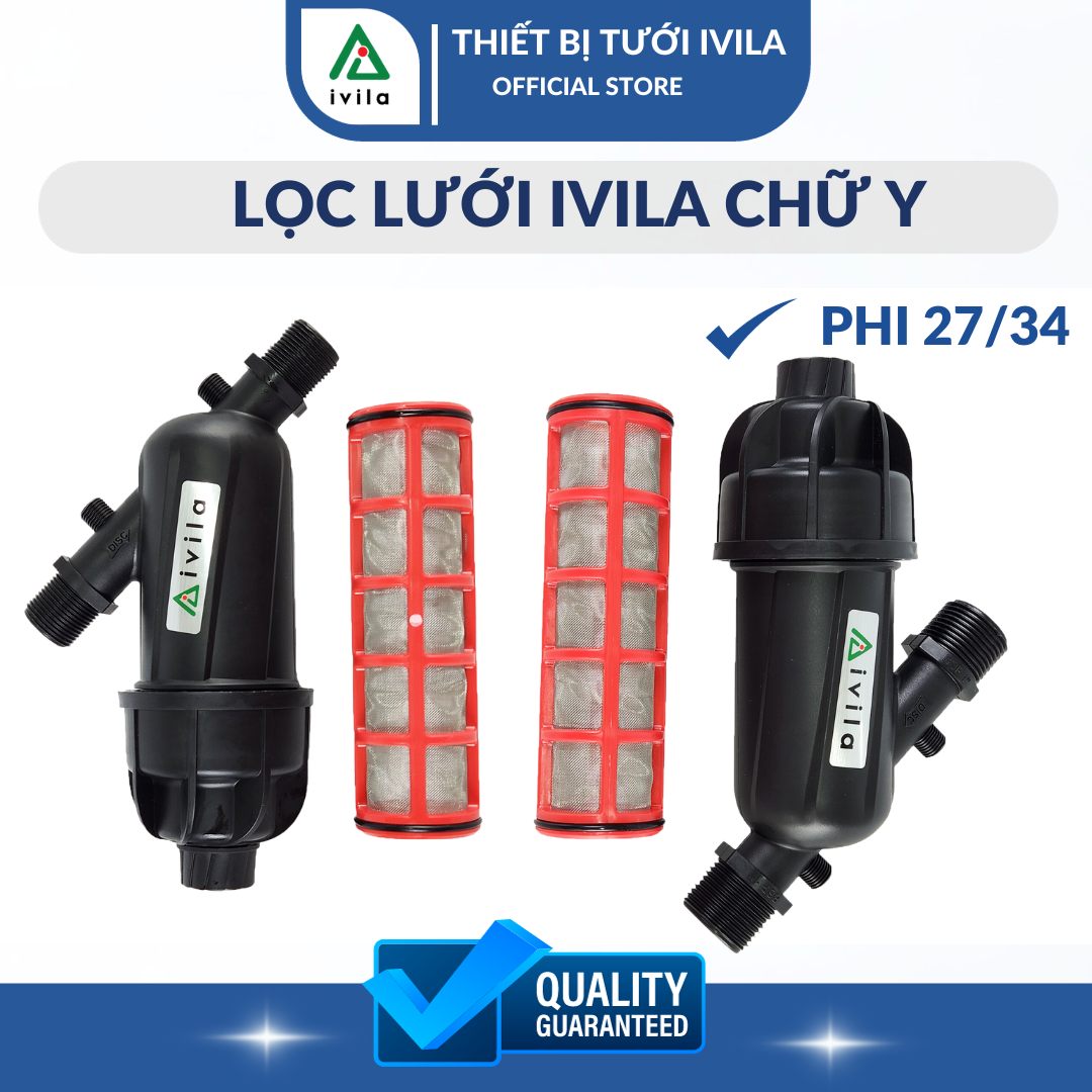 Lọc lưới IVILA chữ Y phi 27mm/34mm, Lọc nước tưới cây, lọc màng, lọc cặn rác cho hệ thống tưới, lọc nước đầu nguồn, lọc lưới giúp loại bỏ rác thải cho nguồn nước