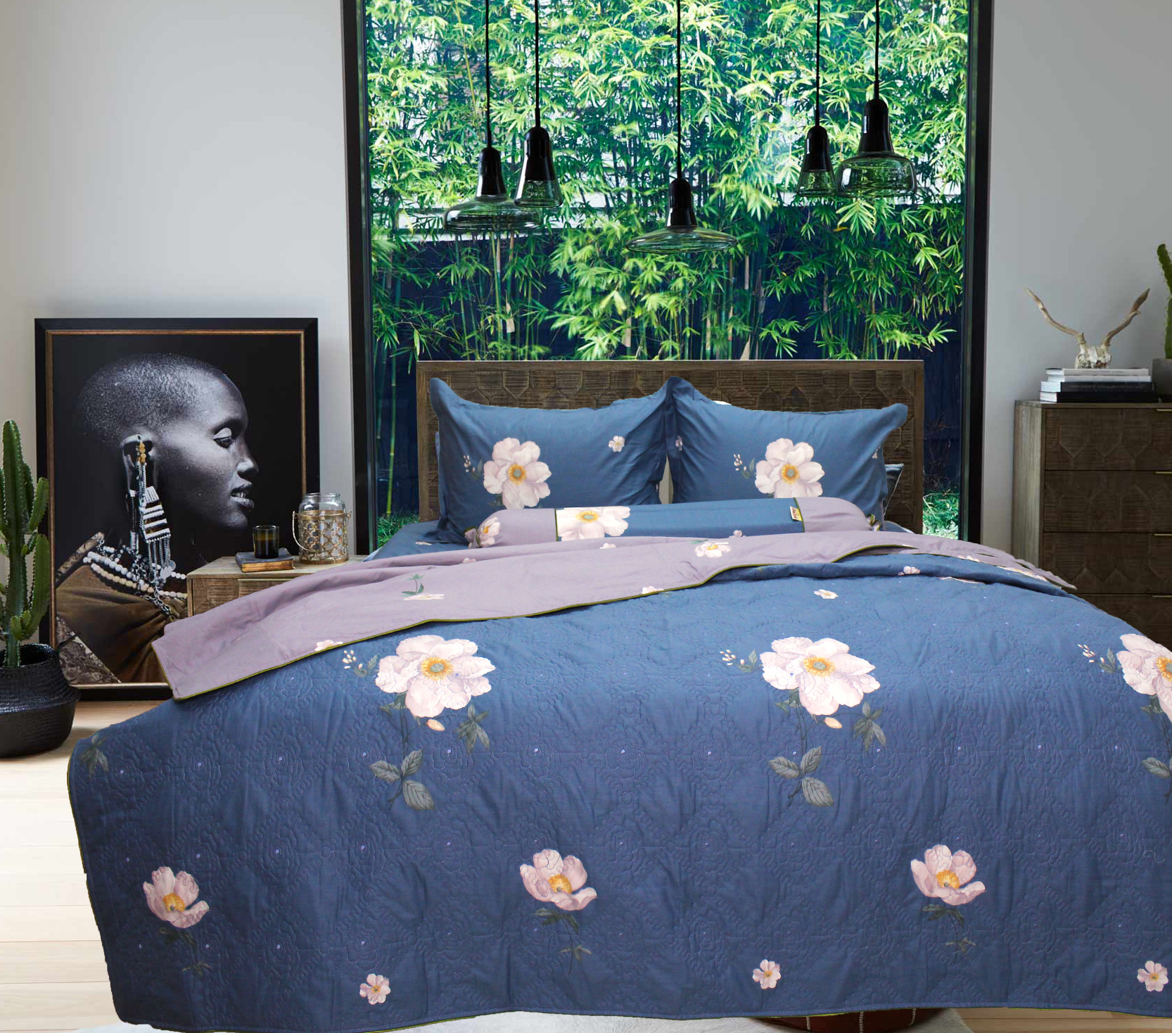Bộ ga gối drap giường cotton satin Hàn Quốc Julia 405BK