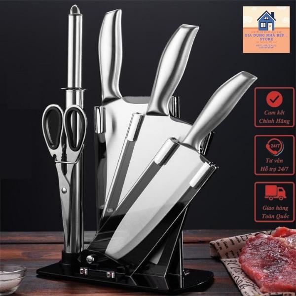 Bộ dao kéo, bộ dao nhà bếp, bộ dao làm bếp 6 món nhật bản cao cấp, inox chống gỉ, có đế đựng dao