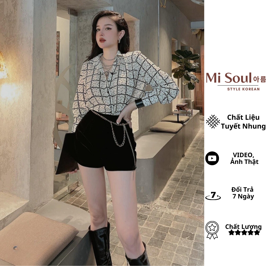 Quần short nhung cạp cao nữ bigsize misoul, quần đùi nhung 2 lớp cạp cao vải dày dặn 113