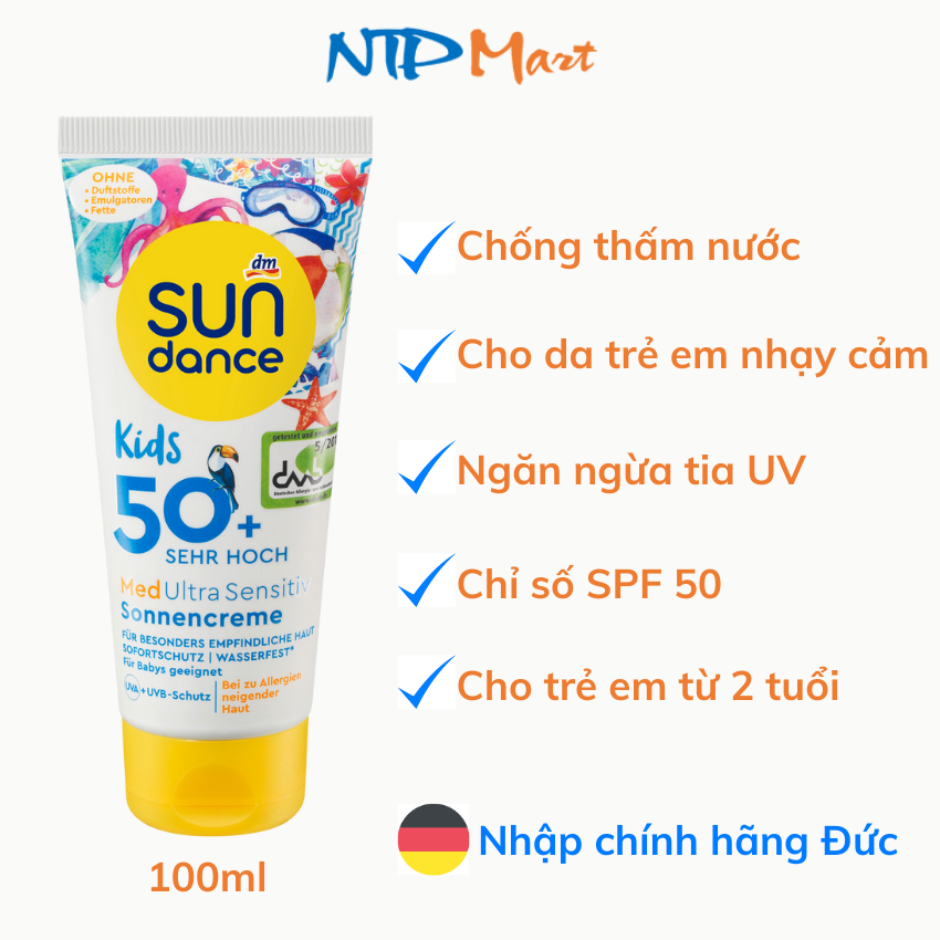 [HCM] Kem chống nắng trẻ em cho da nhạy cảm Sundance Kids Sensitive SPF 50 dung tích 100ml nhập khẩu  Đức