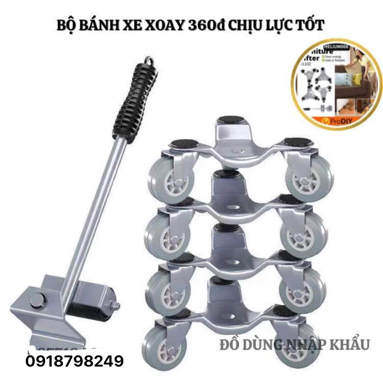  Bộ bánh xe thép xoay 360đ di chuyển nâng đẩy vật nặng chịu lực đến 300kg-Hàng nội địa Trung siêu bền 