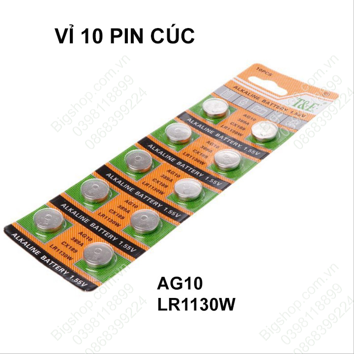 Vỉ 10 Pin cúc AG10 dùng cho đồng hồ, máy tính cầm tay, thiết bị remote-điều khiển (loại tốt)