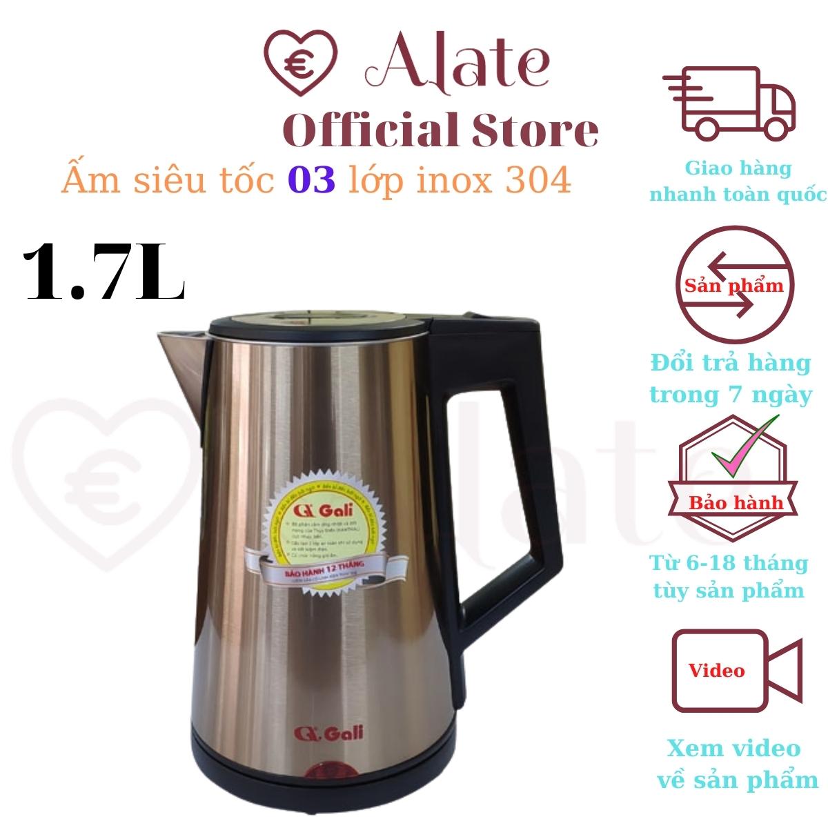 Ấm đun nước siêu tốc Gali 1.7 lít 1800w, giữ ấm nước sau đi đun sôi theo nhu cầu, thân cấu tạo lớp giúp tiết kiệm điện và chống nóng, đạt chất lượng hàng nhập tem CR bảo hành 12 tháng chính hãng Alate store