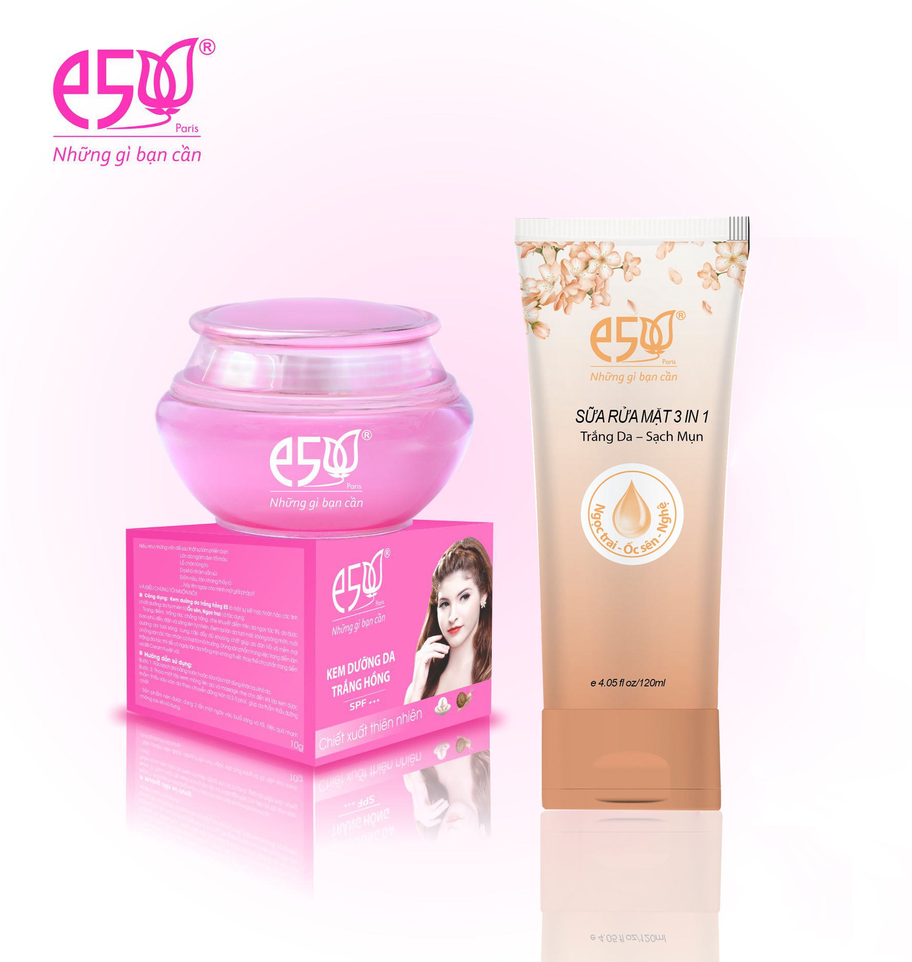 Bộ Kem Dưỡng Da Trắng Hồng (12g, 18g, 30g) Và Sữa Rửa Mặt E5