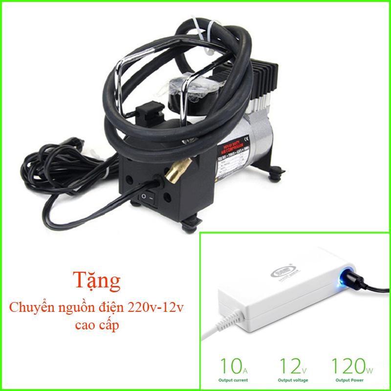 Máy bơm lốp ô tô xe từ 4 đến 16 chỗ dc -12v + chuyển nguồn 220v -12v 120w cao cấp.