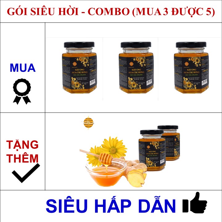(Mật ong xuất khẩu), Combo mua 3 hũ được 5 hũ (Tiết kiệm ngay 156K)- Mật ong hoa Cúc rừng VNBEES - Mật ong Organic - (Sản phẩm áp dụng với hũ 100ml/140g)