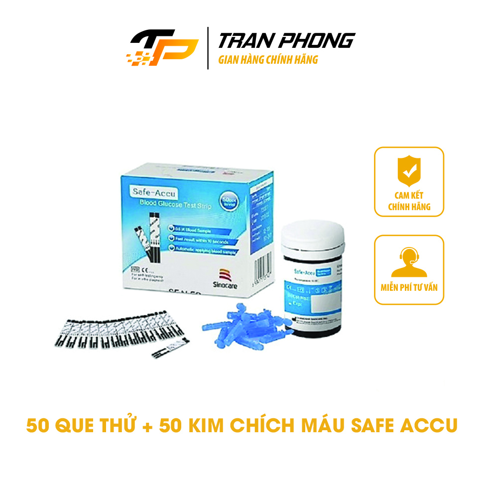 Que thử đường huyết Safe Accu Sinocare 50 que + 50 Kim