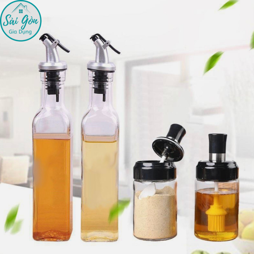 2 chai gia vị thủy tinh 500ml + 2 hũ gia vị thủy tinh 250ml TẶNG bộ 15 tem dán tiện lợi SG-Z045