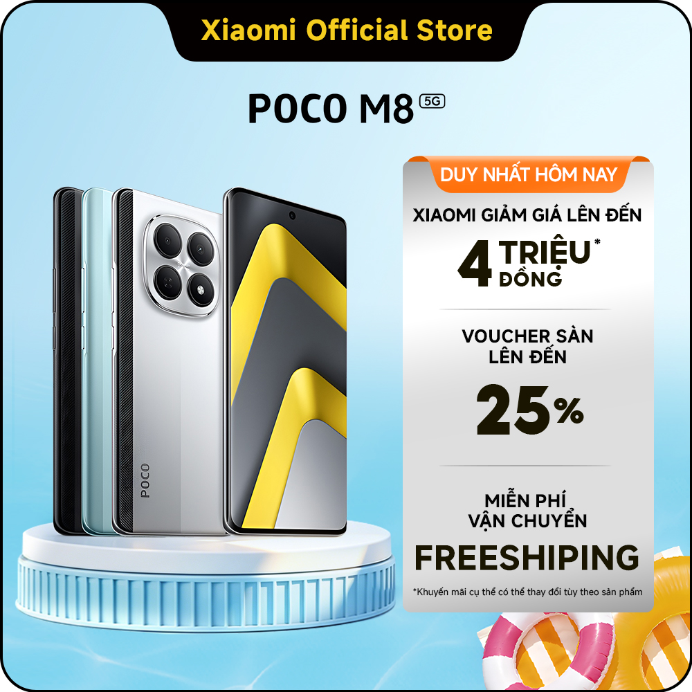 Điện thoại thông minh POCO M8 5G (8+256GB)|Thiết kế cong 3D thanh mảnh chỉ 7.35mm|Màn hình Flow AMOLED 6.77" 120Hz|Hệ thống camera kép AI 50MP