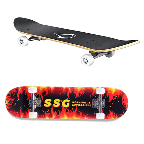 Ván Trượt Skateboard  Người Lớn Trẻ Em Mặt Nhám,Bánh Cao Su Chịu Lực 120kg (Màu Đỏ Lửa)