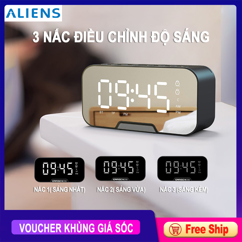 Loa bluetooth kiêm đồng hồ,mặt gương, tiện lợi mini, 2 đồng hồ báo thức, hiển thị nhiệt độ, dung lượng pin lớn, chất lượng âm thanh cao