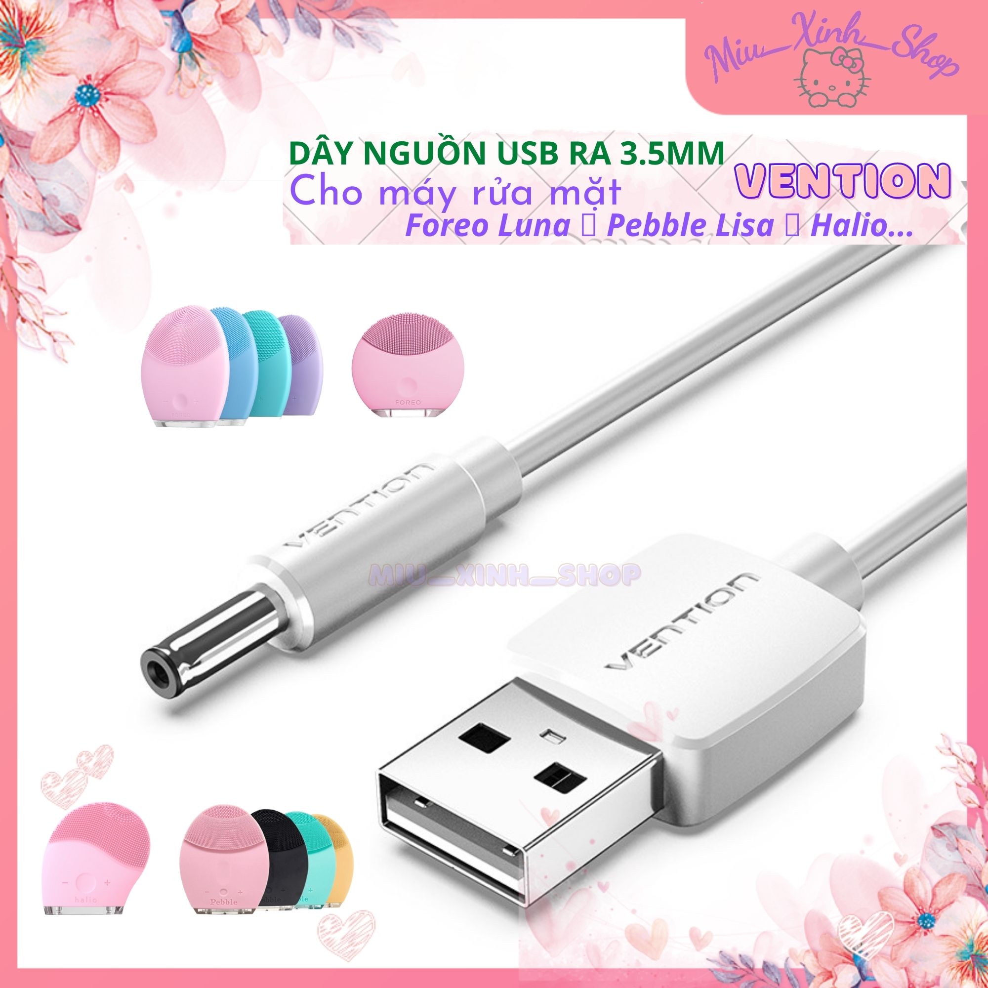 ★Chính hãng Vention★ Dây Cáp nguồn DC Đầu Cắm USB Sang 3.5*1.35mm ★ cho máy rửa mặt Foreo Luna ★ Pebble Lisa ★ Halio