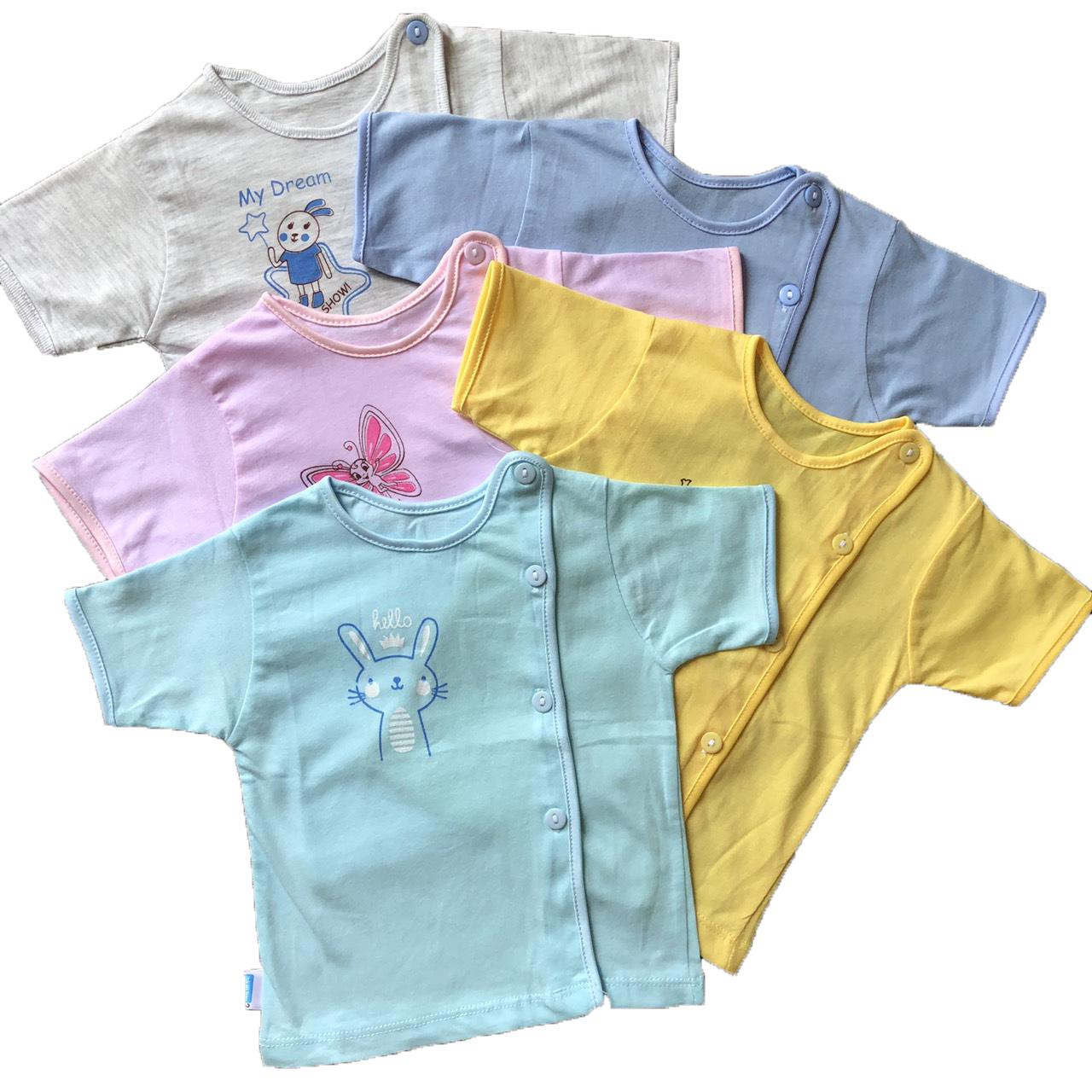 [HCM]Áo Sơ Sinh Cotton Tay Ngắn Cài Nút Lệch Màu Thái Hà Thịnh- Chất Vải Cotton 100% Mềm Mịn Thoáng Mát