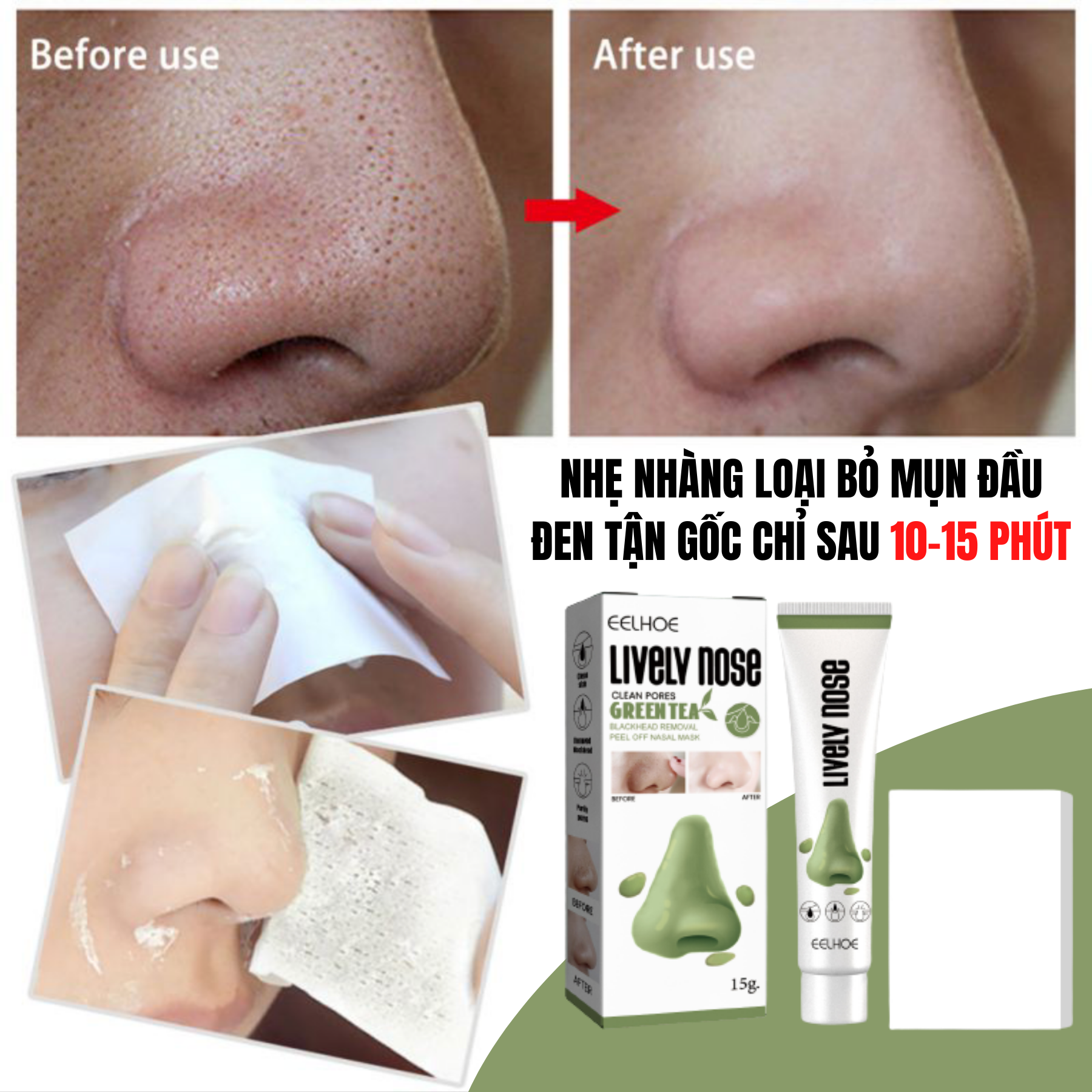 Gel kem lột mụn đầu đen lột sạch mụn cám, mụn đầu đen kèm giấy lột mụn lively nose