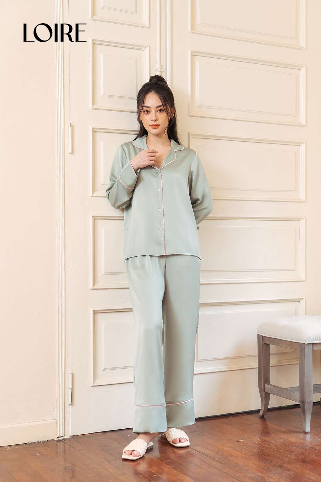 Bộ đồ ngủ lụa basic dáng dài thoải mái loirechic lpd06
