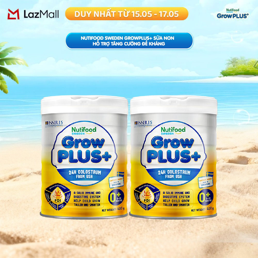 Bộ 2 Sữa Bột Nutifood GrowPLUS+ Sữa Non - Hỗ Trợ Tăng Cường Đề Kháng 0-12 Tháng Tuổi - Tăng Cường Hệ Miễn Dịch, Tiêu Hóa Tốt (2 Lon x Lon 400g)