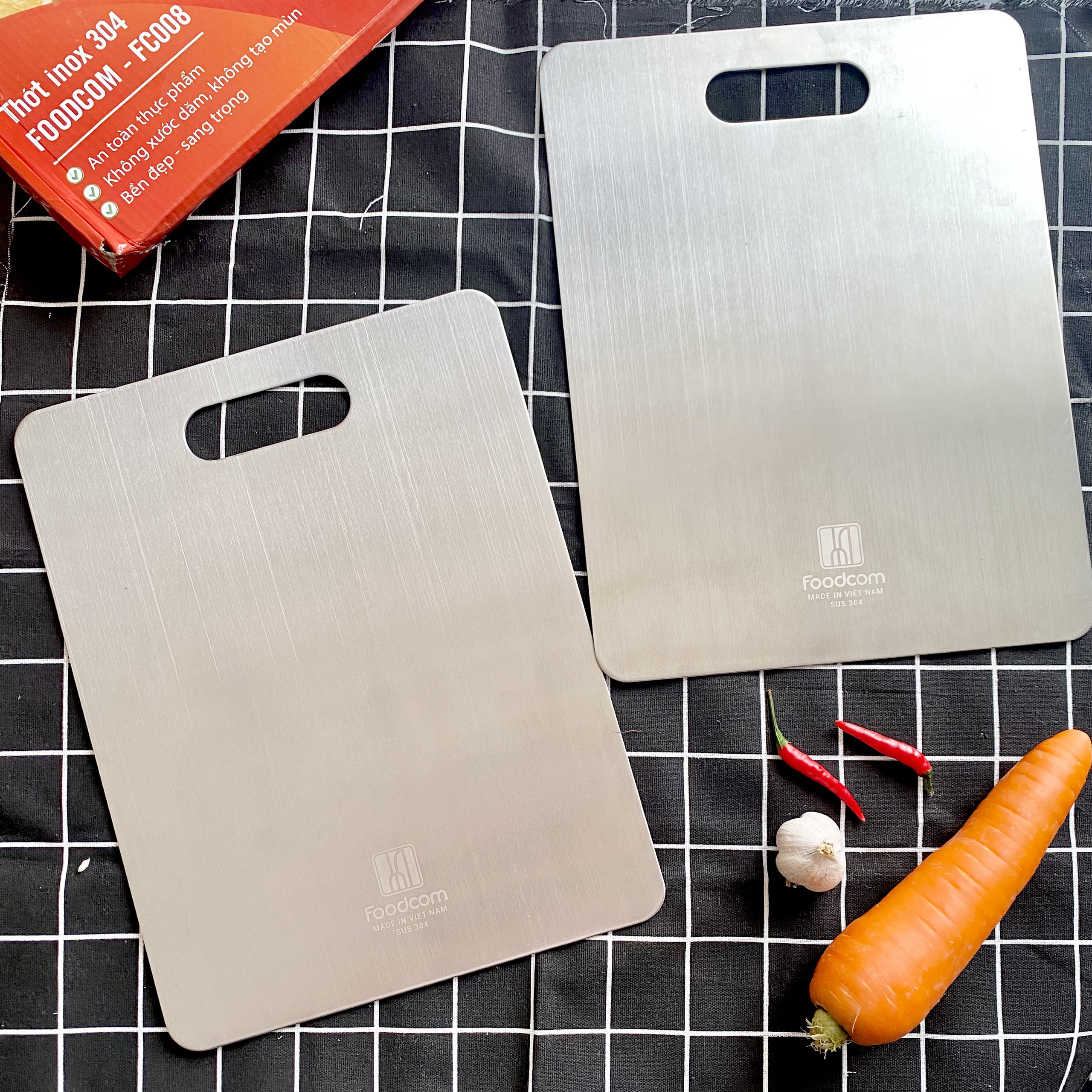 [COMBO 2] THỚT INOX 304 FOODCOM - FC008 - MADE IN VIỆT NAM - HÀNG KHẮC LOGO CAO CẤP - SIZE 30x23cm