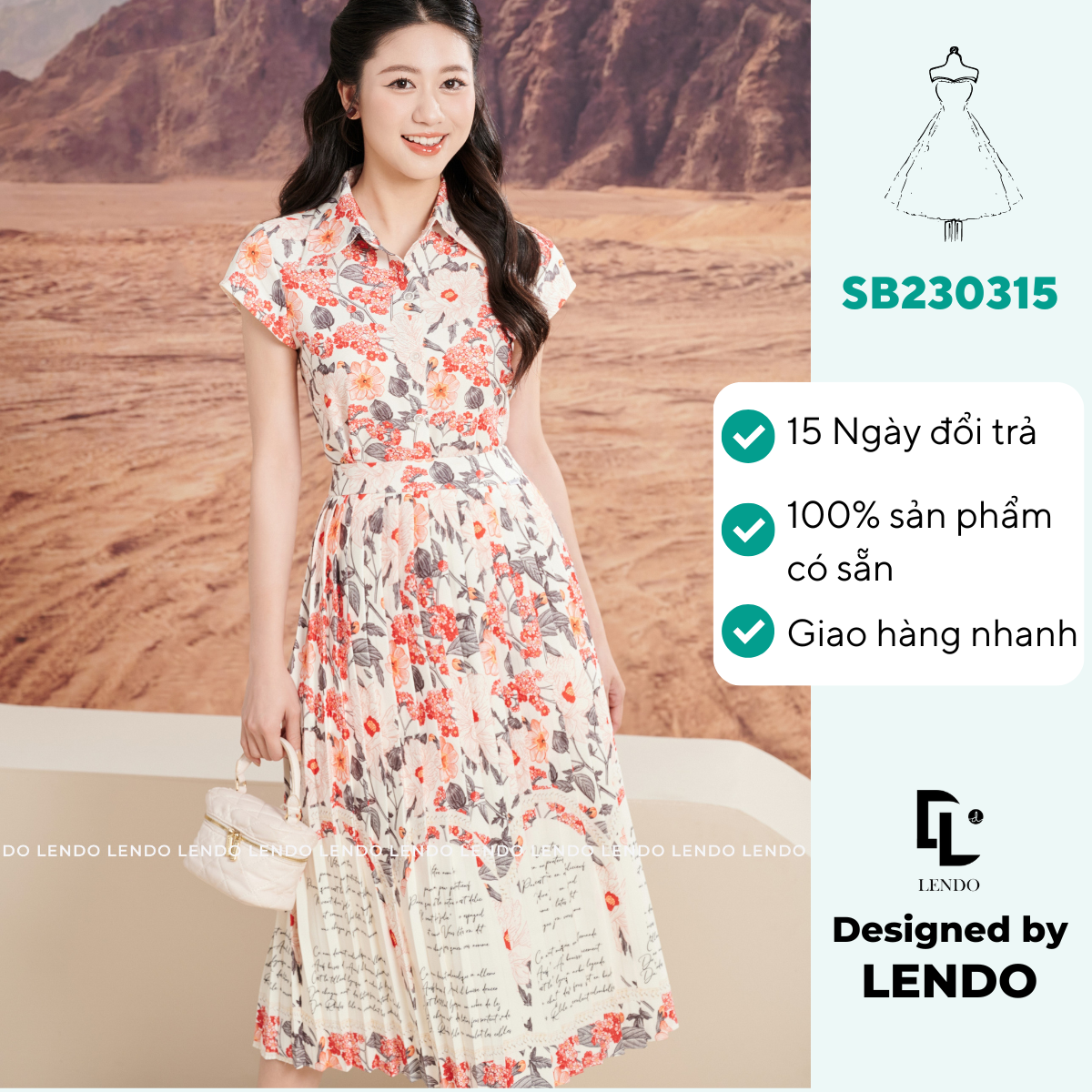 Sét bộ hoa chân váy dập ly lendo sb230315