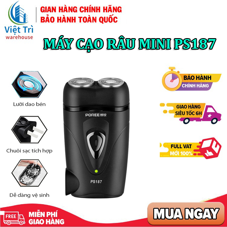 Máy cạo râu nam mini poree ps187 2 lưỡi vô cùng sắc bén, thiết kế nhỏ gọn tiện lợi, máy cạo râu đa năng, máy cạo râu điện mini chống nước ip68, dao cạo điện cầm tay