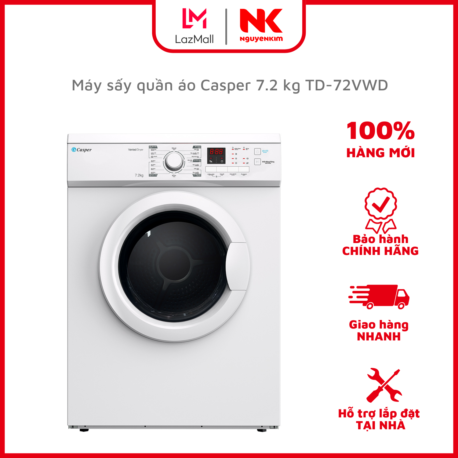 Máy sấy quần áo Casper 7.2 kg TD72VWD